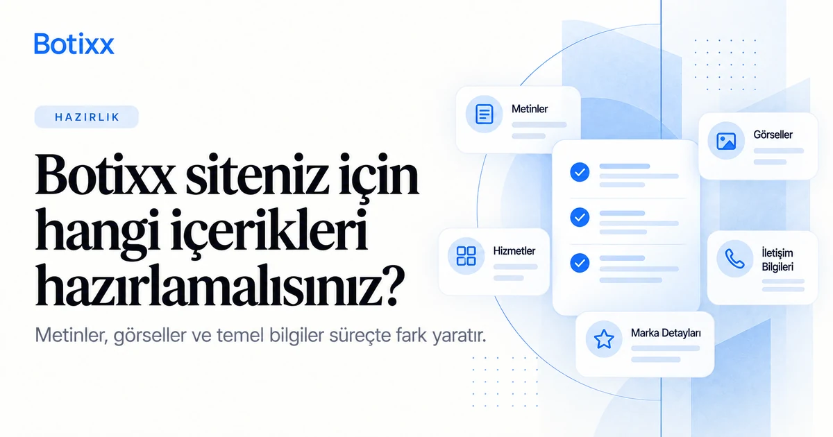 Web sitesi için hangi içerikler gerekir? için Botixx blog kapak görseli